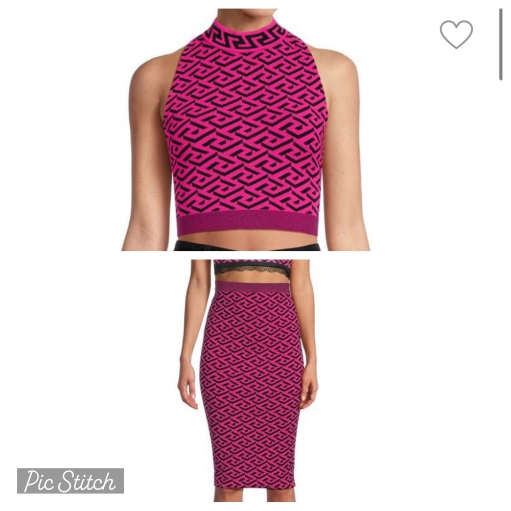 VERSACE La Greca Signature Jacquard Midi Skirt AND Crop Top